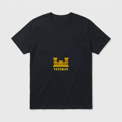 Army Engineer Veteran T-Shirt – Gold castle insignia with VETERAN text – Classic T-Shirt in Black