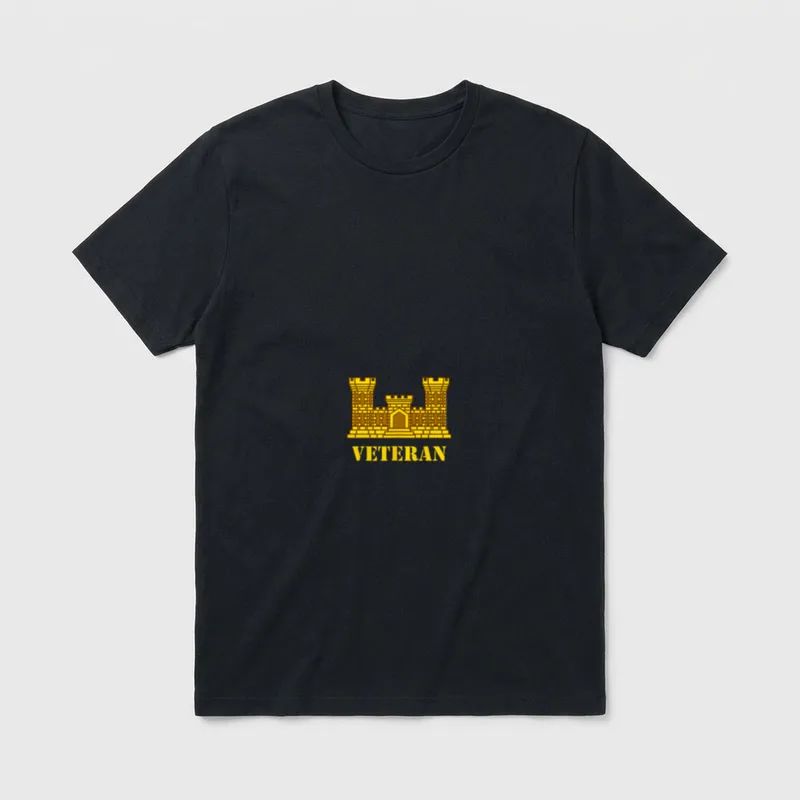Army Engineer Veteran T-Shirt – Gold castle insignia with VETERAN text – Classic T-Shirt in Black