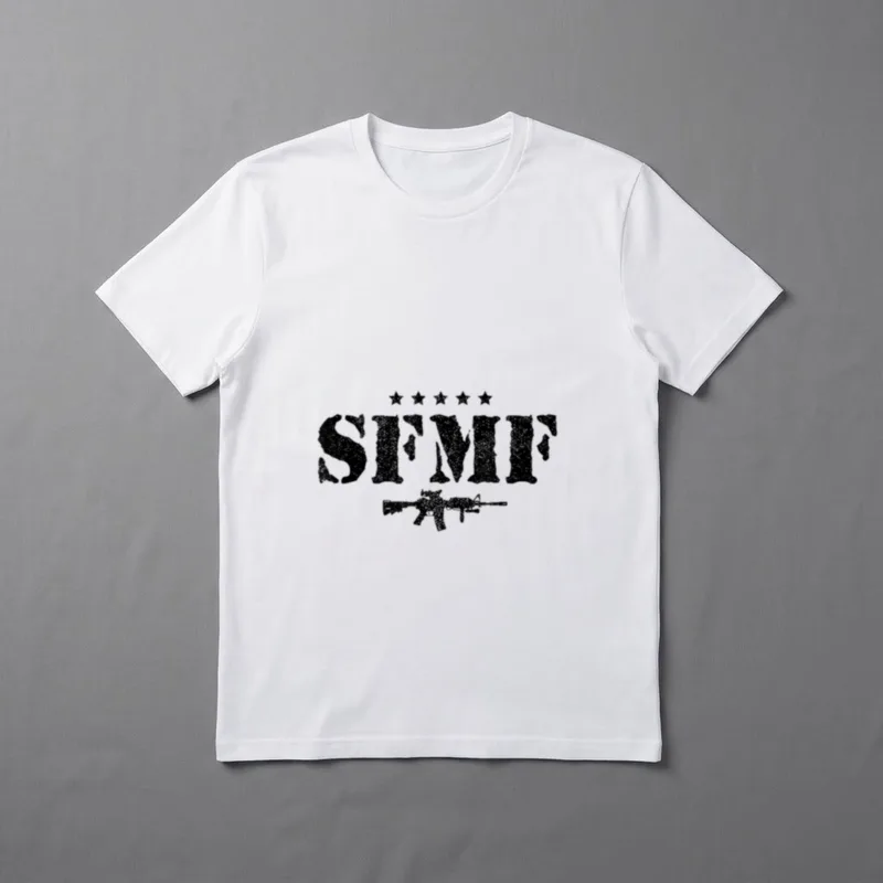 Military Veteran American Soldier T-Shirt – SFMF text with five stars above and rifle below – Classic T-Shirt in Black