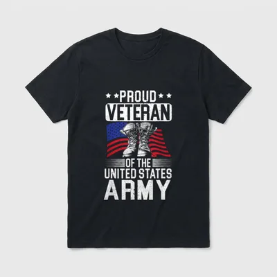 Veterans Day Army Pride T-Shirt – PROUD VETERAN OF THE UNITED STATES ARMY with combat boots – Classic T-Shirt in Black