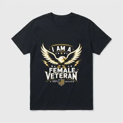 Women Army Veteran USA T-Shirt – "I AM A FEMALE VETERAN" with eagle and stars – Classic T-Shirt in Black