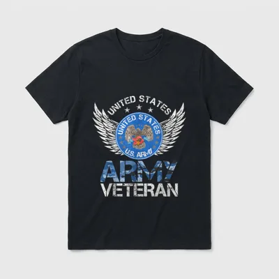 Vintage Army Veteran T-Shirt – Army Veteran text with U.S. Army seal and eagle wings – Classic T-Shirt in Black