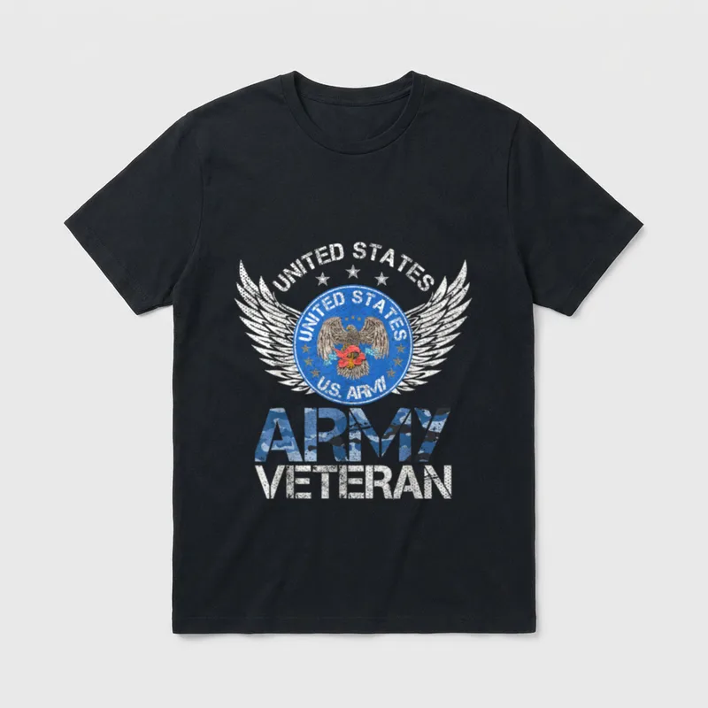 Vintage Army Veteran T-Shirt – Army Veteran text with U.S. Army seal and eagle wings – Classic T-Shirt in Black