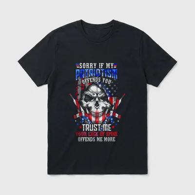 Army Veteran Patriotism T-Shirt – Patriotic message with skull and American flags – Classic T-Shirt in Black