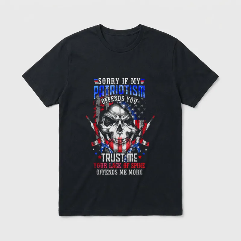 Army Veteran Patriotism T-Shirt – Patriotic message with skull and American flags – Classic T-Shirt in Black