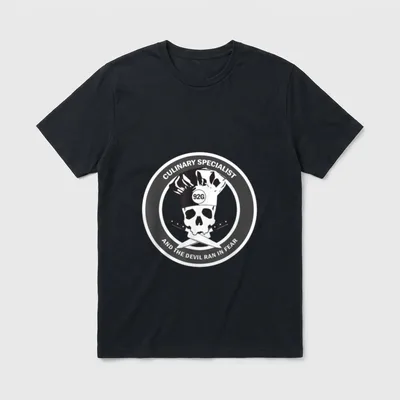 US ARMY Veteran Humor T-Shirt – Skull wearing chef hat with crossed knives and 92G insignia – Classic T-Shirt in Black