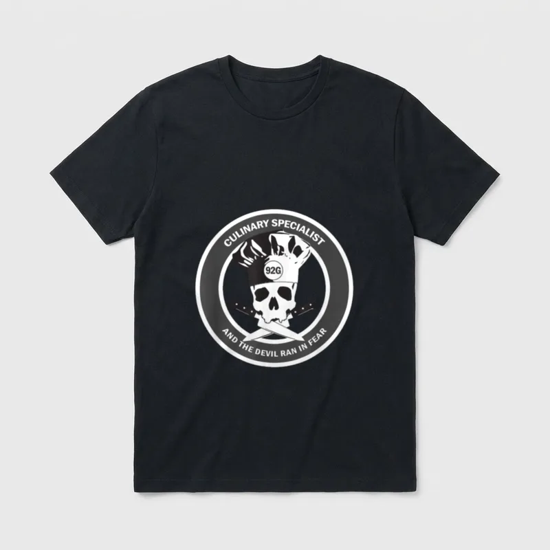 US ARMY Veteran Humor T-Shirt – Skull wearing chef hat with crossed knives and 92G insignia – Classic T-Shirt in Black