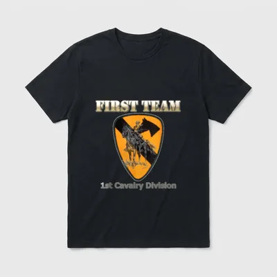 First Cavalry Division Veteran T-Shirt – First Team text with 1st Cavalry Division patch – Classic T-Shirt in Black