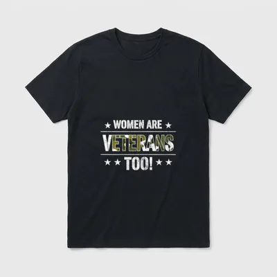 Women Veterans Military T-Shirt – Women are veterans too with stars and military camo lettering – Classic T-Shirt in Black
