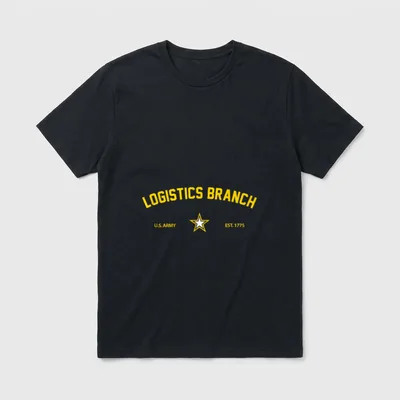 Army Logistics Branch T-Shirt – Text reading LOGISTICS BRANCH, U.S. ARMY, EST. 1775 with a star – Classic T-Shirt in Black
