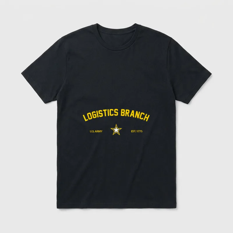 Army Logistics Branch T-Shirt – Text reading LOGISTICS BRANCH, U.S. ARMY, EST. 1775 with a star – Classic T-Shirt in Black