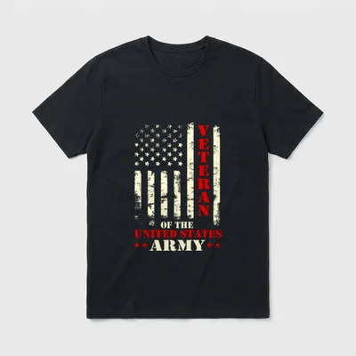 Patriotic Army Veteran T-Shirt – "VETERAN OF THE UNITED STATES ARMY" text with flag design – Classic T-Shirt in Black