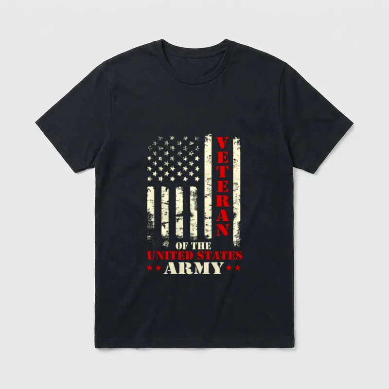 Patriotic Army Veteran T-Shirt – "VETERAN OF THE UNITED STATES ARMY" text with flag design – Classic T-Shirt in Black