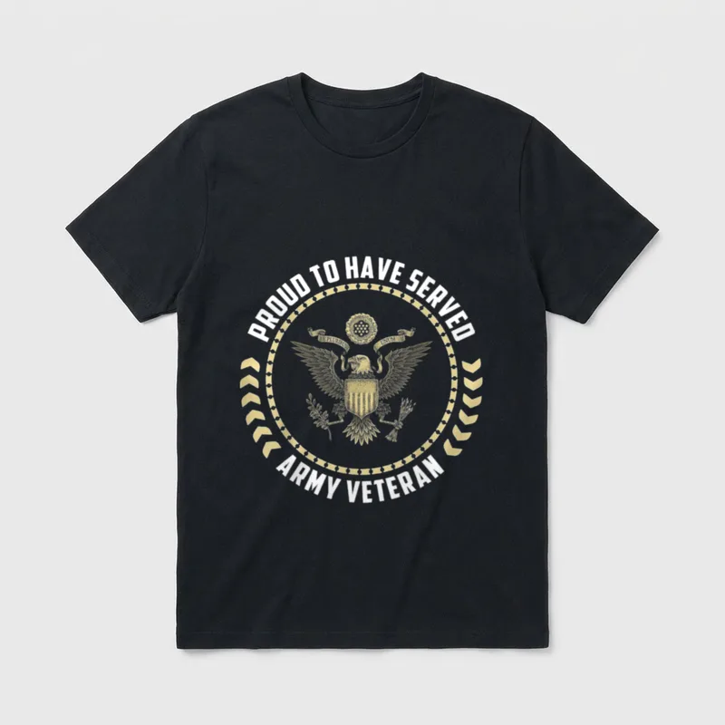 Proud To Have Served T-Shirt – Proud To Have Served Army Veteran in white text with Great Seal – Classic T-Shirt in Black