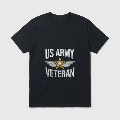 Army Veteran For Men T-Shirt – US ARMY and VETERAN text with gold-and-white winged star – Classic T-Shirt in Black