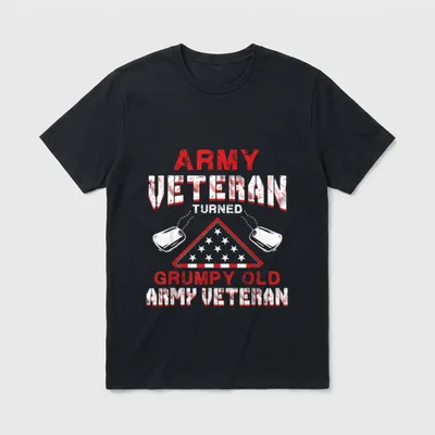 Patriotic Army Veteran Humor T-Shirt – Army Veteran Turned Grumpy Old Army Veteran with dog tags – Classic T-Shirt in Black