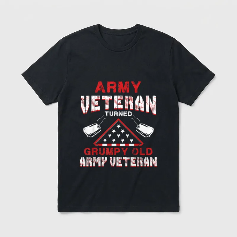 Patriotic Army Veteran Humor T-Shirt – Army Veteran Turned Grumpy Old Army Veteran with dog tags – Classic T-Shirt in Black