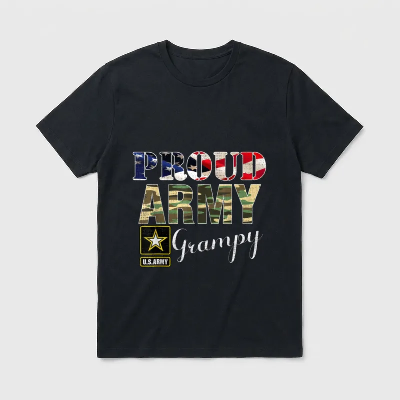 Proud Army Grampy T-Shirt – PROUD ARMY in flag-filled letters, Grampy in script, U.S. Army badge – Classic T-Shirt in Black