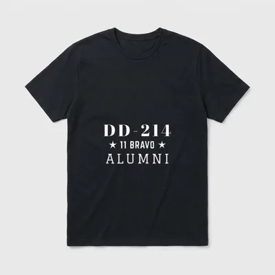 Army Infantry Veteran Patriotic T-Shirt – DD-214 with 11 BRAVO and ALUMNI, flanked by white stars – Classic T-Shirt in Black