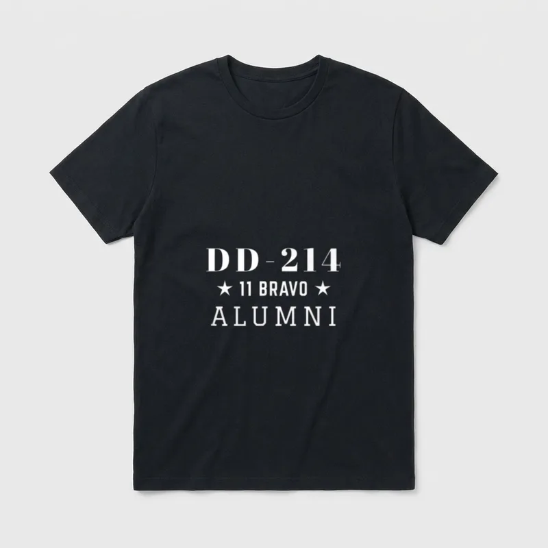 Army Infantry Veteran Patriotic T-Shirt – DD-214 with 11 BRAVO and ALUMNI, flanked by white stars – Classic T-Shirt in Black