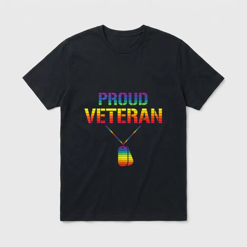 Proud LGBT Veteran T-Shirt – PROUD VETERAN in rainbow letters with colored combat boot – Classic T-Shirt in Black