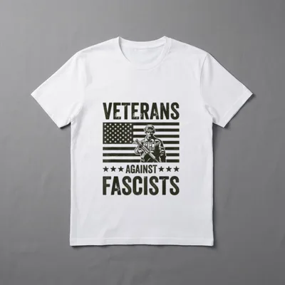 Veteran Against Fascism T-Shirt – VETERANS AGAINST FASCISTS with soldier and flag – Classic T-Shirt in Black