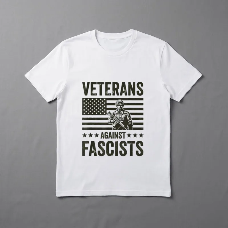 Veteran Against Fascism T-Shirt – VETERANS AGAINST FASCISTS with soldier and flag – Classic T-Shirt in Black