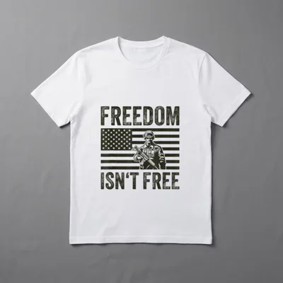 Freedom Isn't Free Soldier T-Shirt – FREEDOM ISN'T FREE with armed soldier and American flag – Classic T-Shirt in Black
