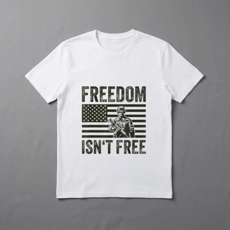 Freedom Isn't Free Soldier T-Shirt – FREEDOM ISN'T FREE with armed soldier and American flag – Classic T-Shirt in Black