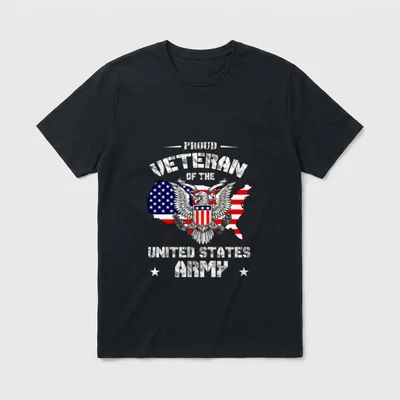 American Soldier Veteran T-Shirt – PROUD VETERAN OF THE UNITED STATES ARMY with eagle and flag – Classic T-Shirt in Black