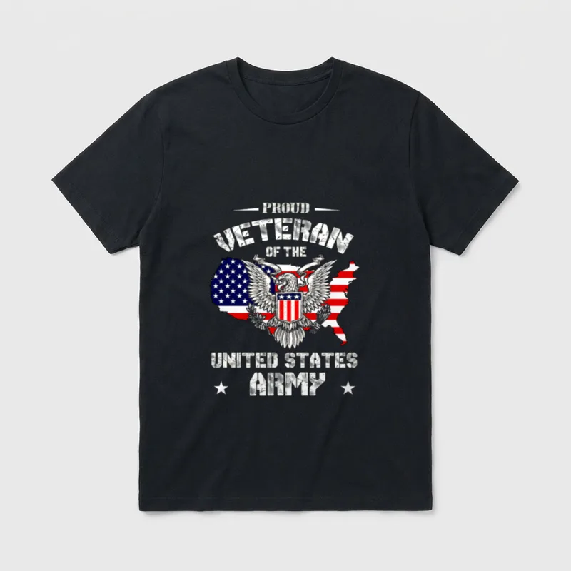 American Soldier Veteran T-Shirt – PROUD VETERAN OF THE UNITED STATES ARMY with eagle and flag – Classic T-Shirt in Black