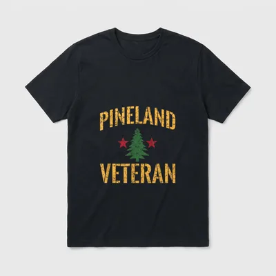 Pineland Army Veteran T-Shirt – PINELAND VETERAN in weathered gold with tree and stars – Classic T-Shirt in Black
