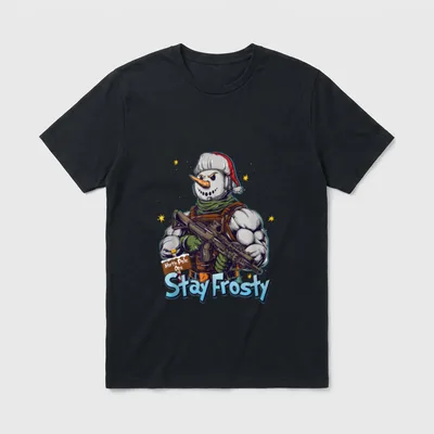 Stay Frosty Military Veteran T-Shirt – Tactical snowman with rifle and "Stay Frosty" text – Classic T-Shirt in Black