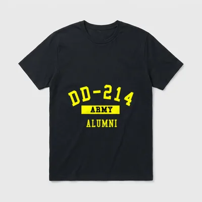 DD 214 Army Alumni Perfect T-Shirt – DD-214 ARMY ALUMNI in yellow letters – Classic T-Shirt in Black