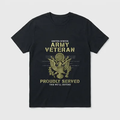 ARMY VETERAN PROUDLY SERVED T-Shirt – United States Army Veteran Proudly Served with Great Seal – Classic T-Shirt in Black