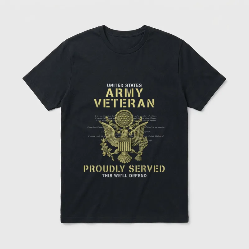 ARMY VETERAN PROUDLY SERVED T-Shirt – United States Army Veteran Proudly Served with Great Seal – Classic T-Shirt in Black