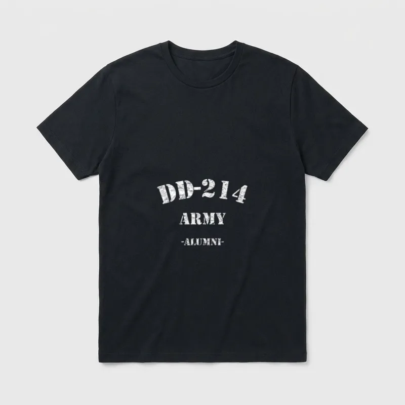 DD-214 USA Army Alumni Veteran T-Shirt – White distressed text DD-214 ARMY -ALUMNI- on gray – Classic T-Shirt in Black