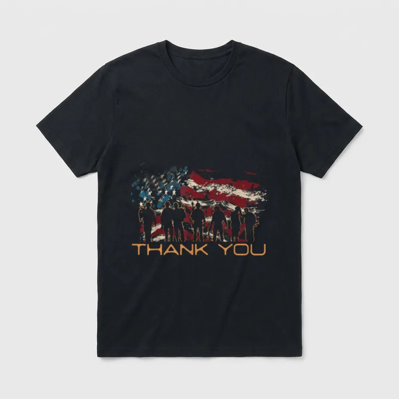 American Flag Thank You Veterans Soldiers T-Shirt – Classic T-Shirt in Black