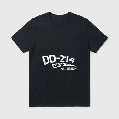 DD214 Alumni Army Veteran T-Shirt – Distressed DD-214 ARMY alumni text graphic in white and black – Classic T-Shirt in Black