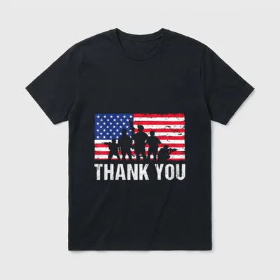 Flag Soldiers USA Thank You Veterans T-Shirt – Classic T-Shirt in Black