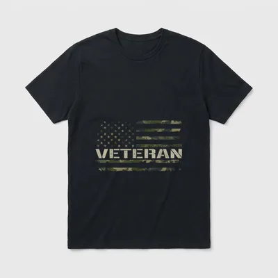Soldier Military Camo Veteran American Flag T-Shirt – Classic T-Shirt in Black