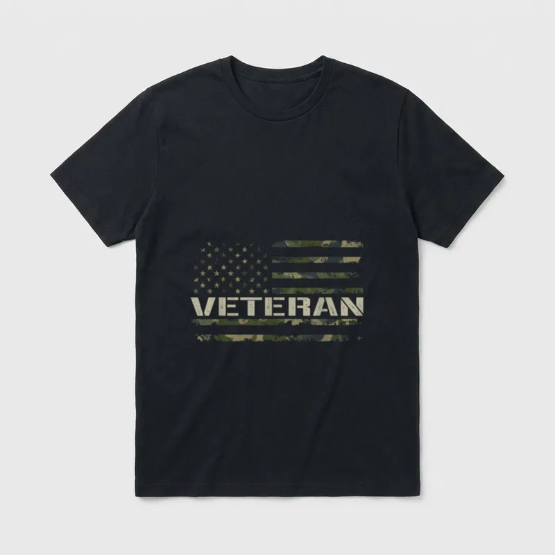 Soldier Military Camo Veteran American Flag T-Shirt – Classic T-Shirt in Black