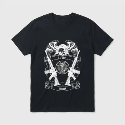 Army Veteran Patch T-Shirt – U.S. Army Veteran graphic with crossed rifles, eagle, and gear emblem – Classic T-Shirt in Black