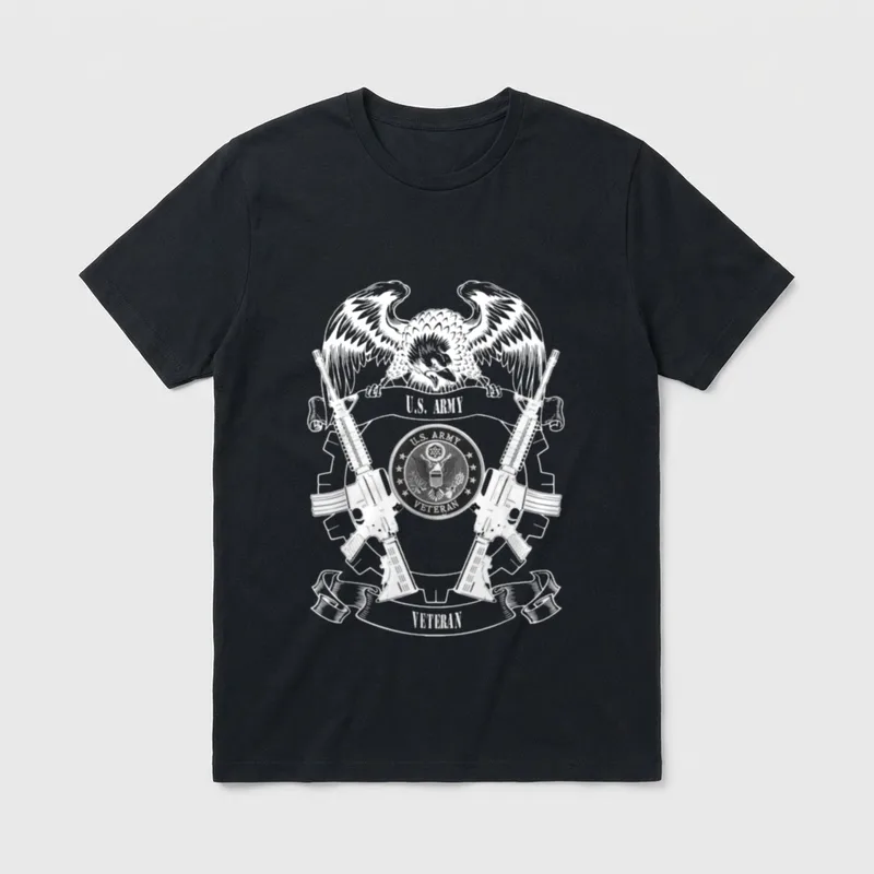 Army Veteran Patch T-Shirt – U.S. Army Veteran graphic with crossed rifles, eagle, and gear emblem – Classic T-Shirt in Black