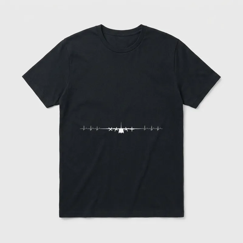 C-130 Hercules Veteran T-Shirt – Military transport plane silhouette centered on heartbeat line – Classic T-Shirt in Black