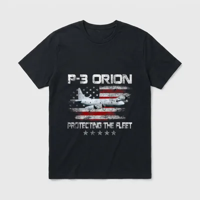 P-3 Orion Sub Hunter T-Shirt – P-3 ORION and PROTECTING THE FLEET with aircraft and flag – Classic T-Shirt in Black