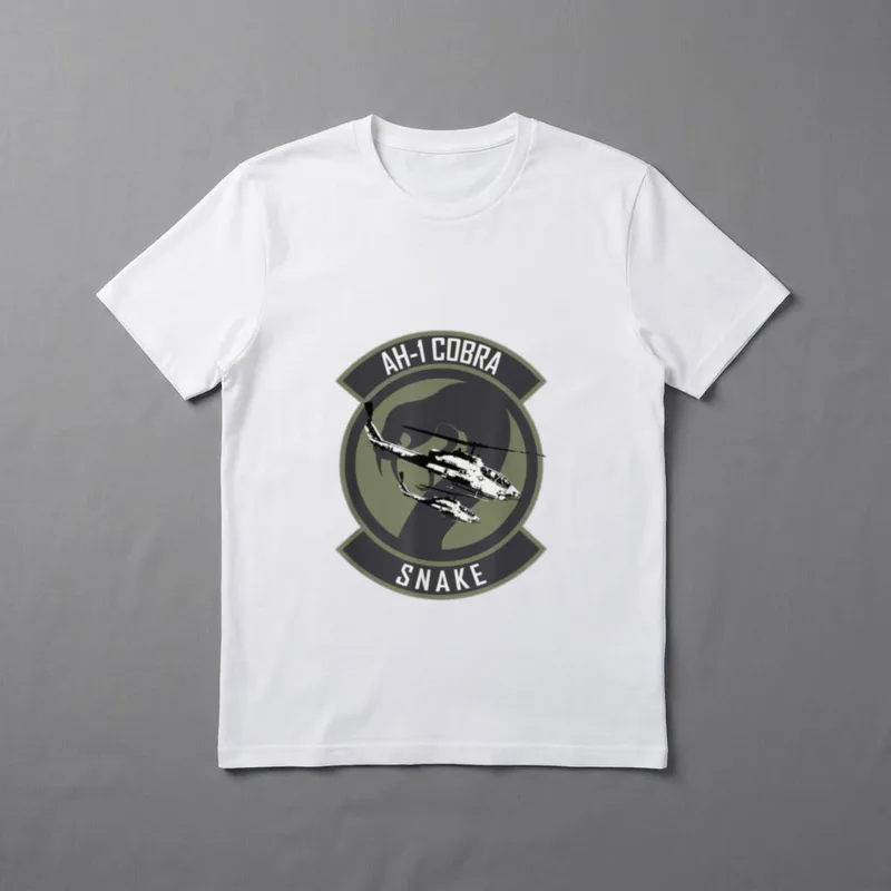 AH-1 Cobra Helicopter T-Shirt – AH-1 COBRA and SNAKE text in military patch emblem – Classic T-Shirt in Black