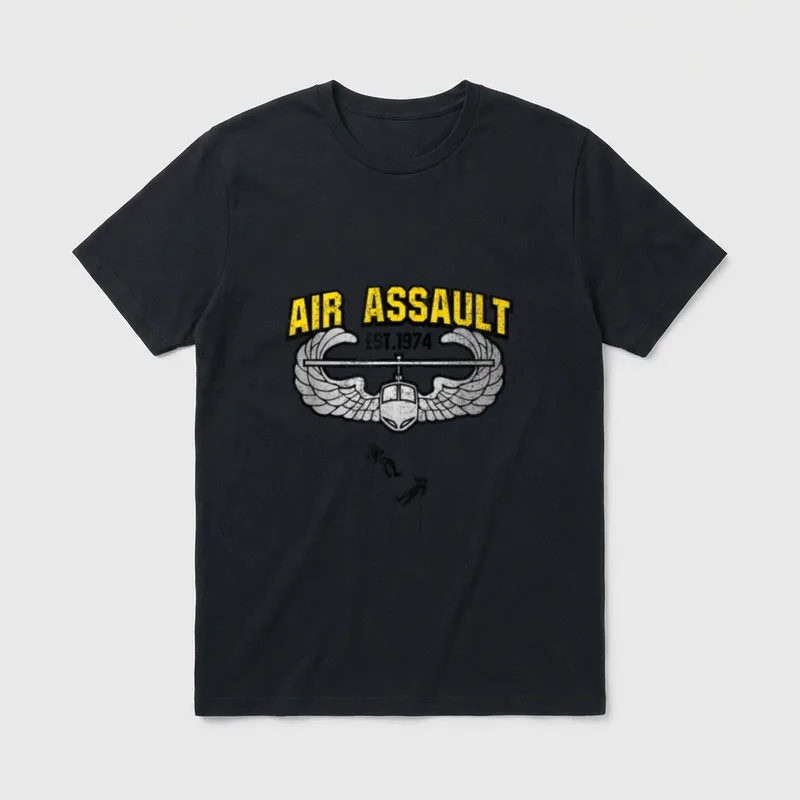Air Assault Veteran T-Shirt – AIR ASSAULT EST.1974 with helicopter wings insignia – Classic T-Shirt in Black