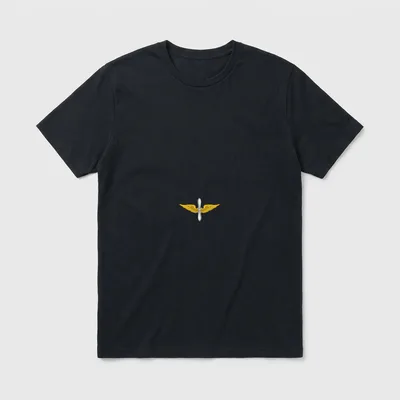 Army Aviation Veteran T-Shirt – Golden pilot wings with silver propeller in the center – Classic T-Shirt in Black
