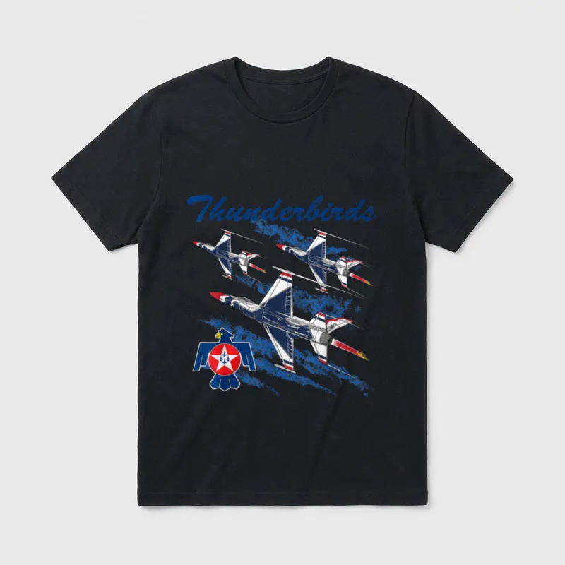 Air Force Thunderbirds F-16 T-Shirt – "Thunderbirds" with three F-16 jets and official emblem – Classic T-Shirt in Black